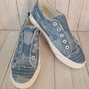 JULY 4TH SALE!! CORKYS- BABALU LIGHT DENIM PATCHES SLIP ON SNEAKERS